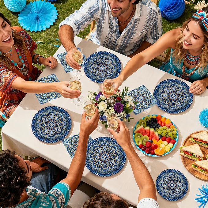 200Pcs Boho Party Decorations Vintage Bohemian Retro Style Paper