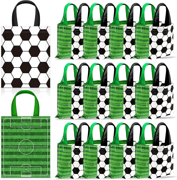 24 Pcs Soccer Party Favors Bags with Handles Reusable Non woven