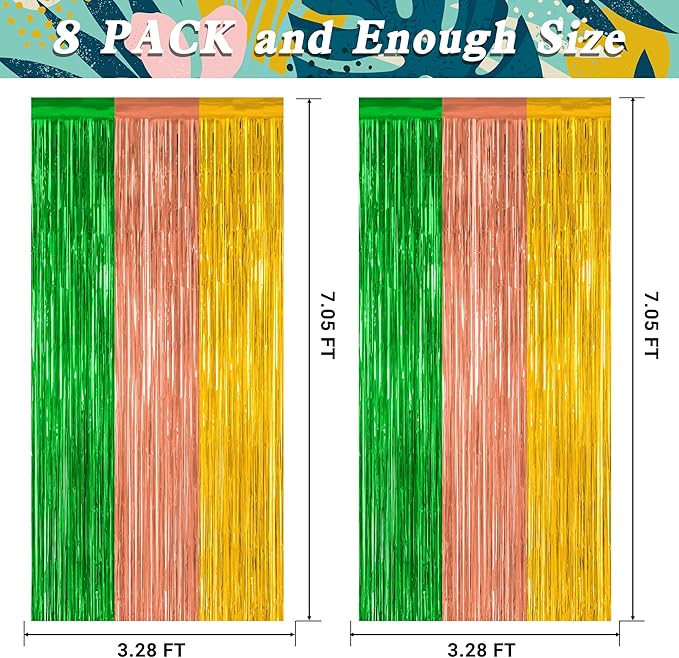 8 Pack Hawaiian Party Decorations, 3.28 FT x 7.05 FT Luau Party
