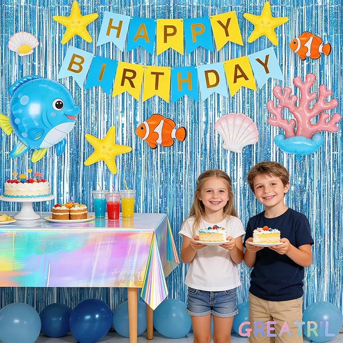 Blue Tinsel Curtain Party Backdrop - GREATRIL Foil Curtain Party