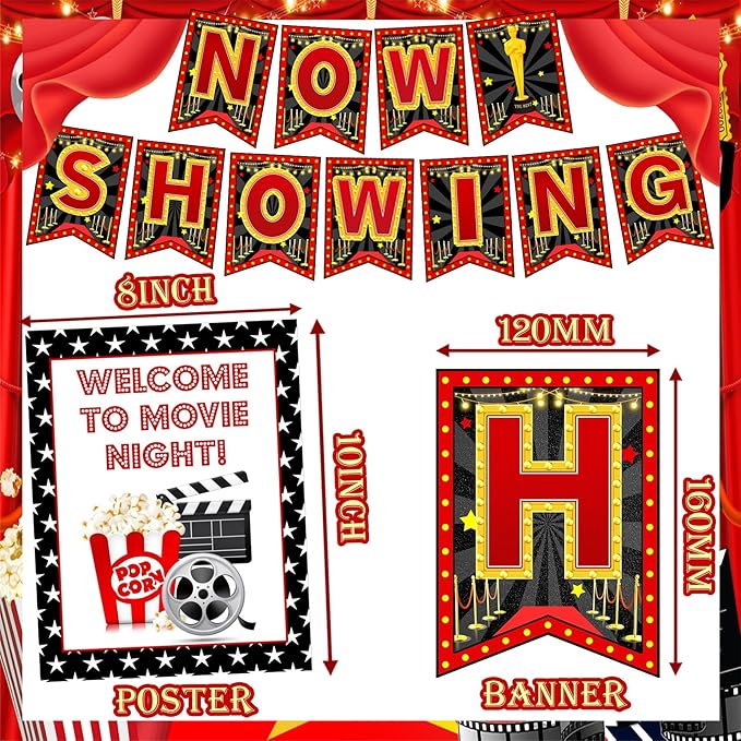 121pcs Movie Night Decorations Movie Theme Party Decorations Movie