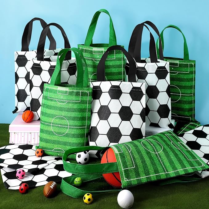 24 Pcs Soccer Party Favors Bags with Handles Reusable Non woven