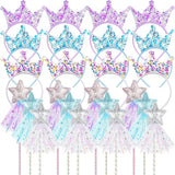 24 Pcs Princess Party Favors Star Shaped Wands and Sequin Crown