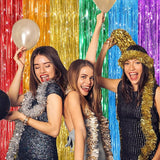 2Pack Rainbow Foil Fringe Curtains Backdrop Decorations, Rainbow