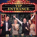 3 Pcs Casino Movie Night Porch Sign Banner with Black Foil Fringe