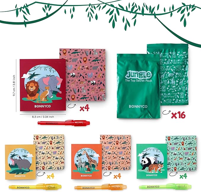 Invisible Ink Pen and Notebook Pack of 16 BONNYCO Safari Party