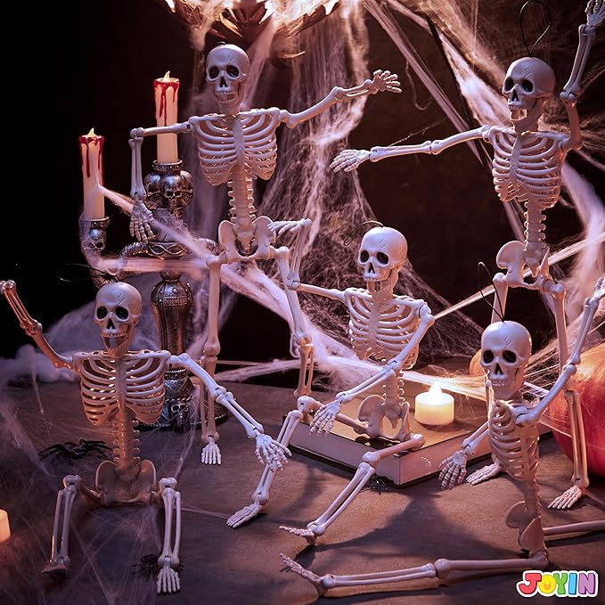 5 PCS Posable Halloween Skeleton Decor 16 Inches Full Body Posable