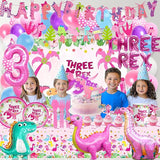 Pink Three Dino Rex Birthday Party Decorations Dinosaur 3rd Birthday