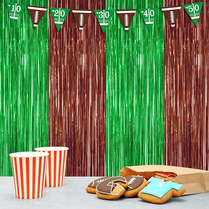 2 Pack Football Party Decorations, 3.28 FT x 7.05 FT Tinsel Backdrop,