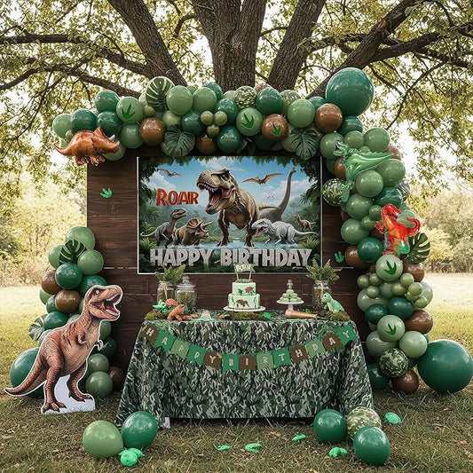 Dinosaur Birthday Party Decorations Includes Green and brown balloon