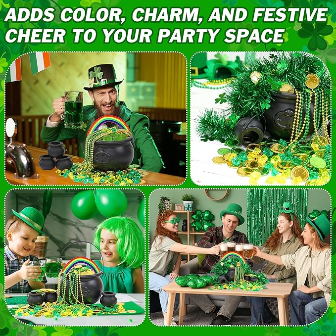 329 Pcs St Patrick's Day Cauldron Kettle Set Shamrock Gem Plastic