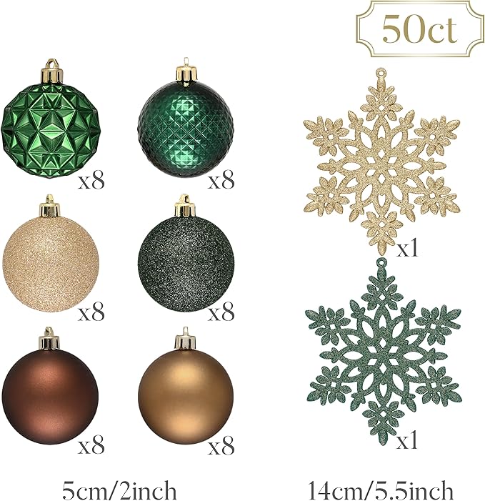 Valery Madelyn Christmas Tree Decorations Ornament Set, 50ct 2 Inches