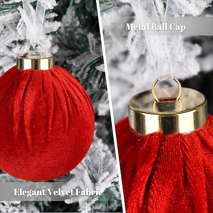 Velvet Christmas Balls Ornaments for Tree - 15pcs Shatterproof
