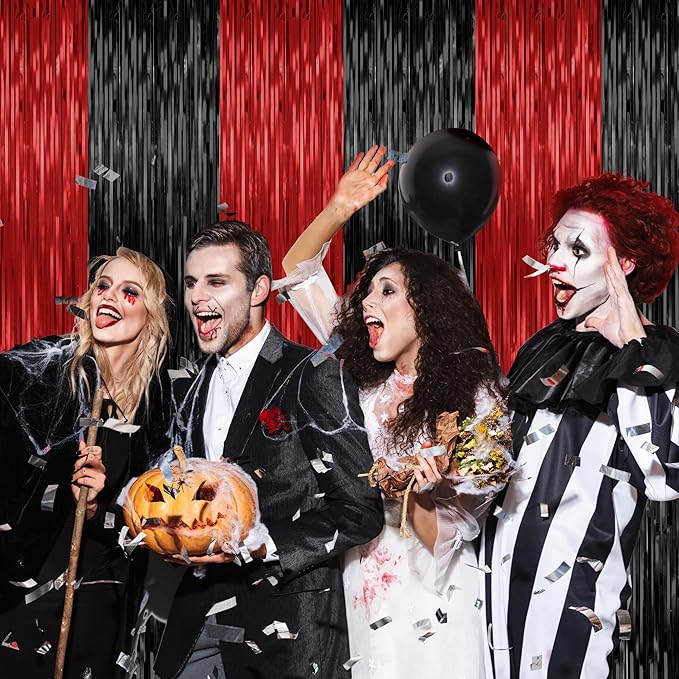 2 Pack Backdrop Curtains, 3.28 FT x 7.05 FT Black and Red Party