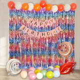 4 Pack Wavy Rainbow Foil Fringe Curtain | 3.3x6.6ft Colorful Tinsel