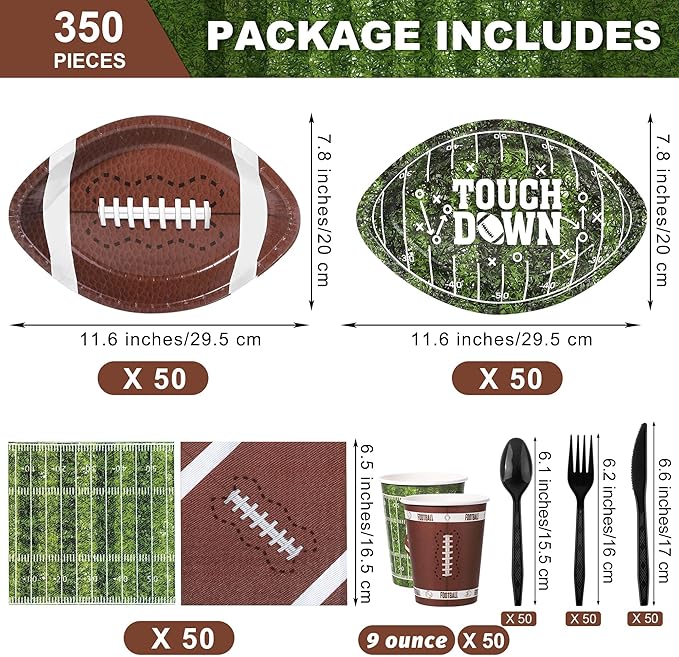 350 Pieces Football Party Decorations Tableware Set Football