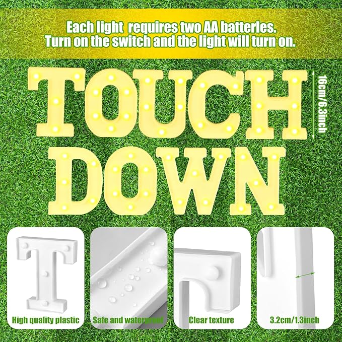 9 Pcs Football Party Decorations 'touchdown! ' LED Lights Sign Rugby