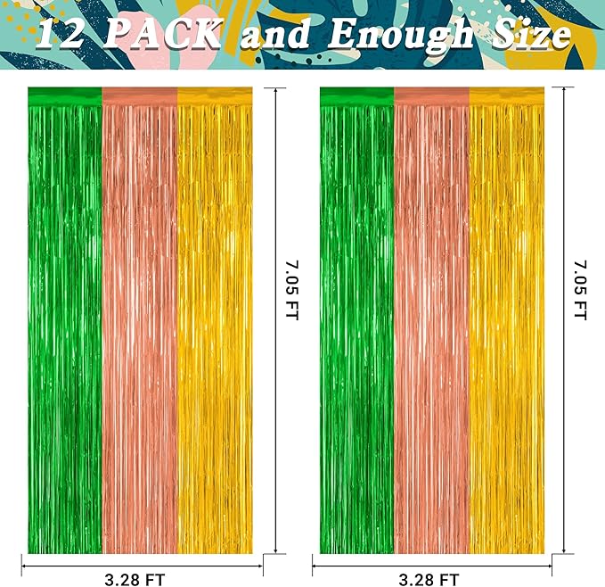 12 Pack Hawaiian Party Decorations, 3.28 FT x 7.05 FT Luau Party