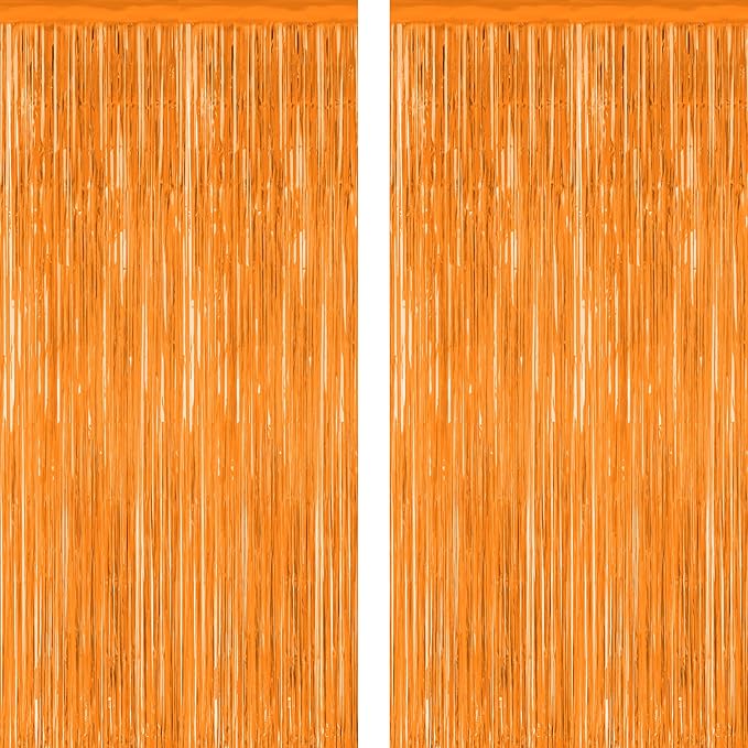 2 Pack Backdrop Curtains, 3.28 FT x 7.05 FT Orange Color Tinsel