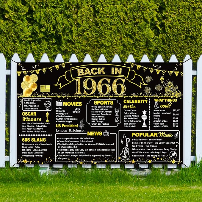 DARUNAXY 60th Birthday Black Gold Party Decoration, Back in 1966
