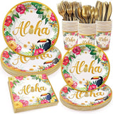Golden Tropical Luau Party Tableware Supplies 168PCS Hawaiian Plates