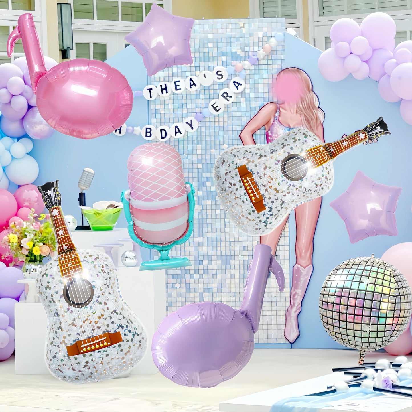 7Pcs Pink Purple Music Note Balloons for Singer Fans Party