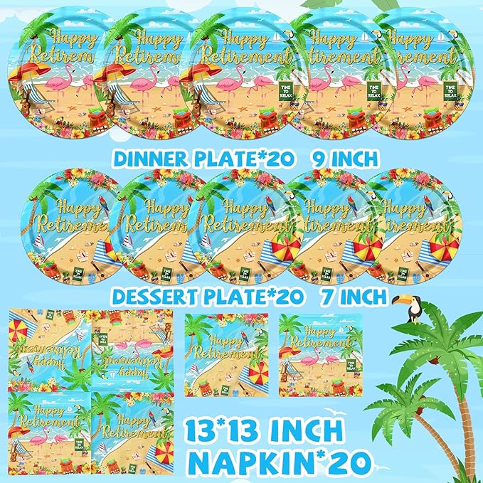 Tropical Retirement Party Decorations Dinnerware & Napkins for