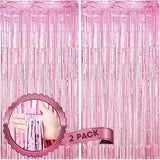 Voircoloria 2 Pack Light Pink Foil Fringe Backdrop Curtains, Tinsel