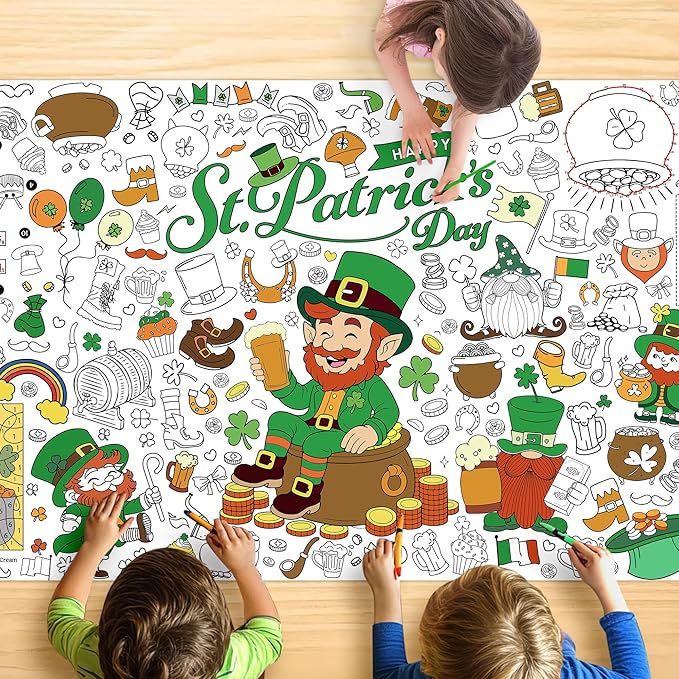 St Patrick's Day Coloring Tablecloth for Kids Giant 30x72 Inch