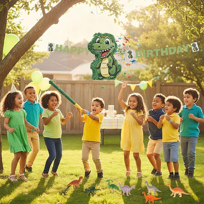 Dinosaur Piñata Party Set 132 Pieces with Hitting Stick Confetti