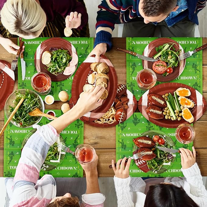 72PCS Football Party Plates and Napkins 11.8in Football Shaped
