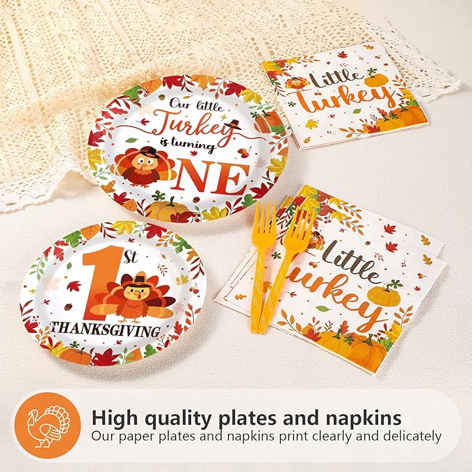 96Pcs Thanksgiving 1st Birthday Decorations Our Little Turkey Is