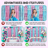 Voircoloria 4 Pack 3.3x8.2 Feet Blue and Pink Foil Fringe Backdrop