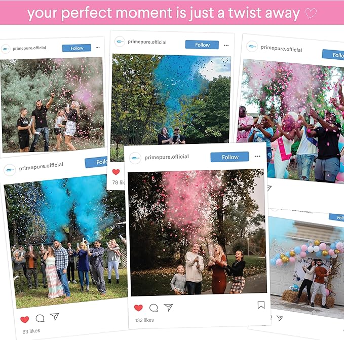 Gender Reveal Confetti Cannon Biodegradable Powder & Heart Shaped