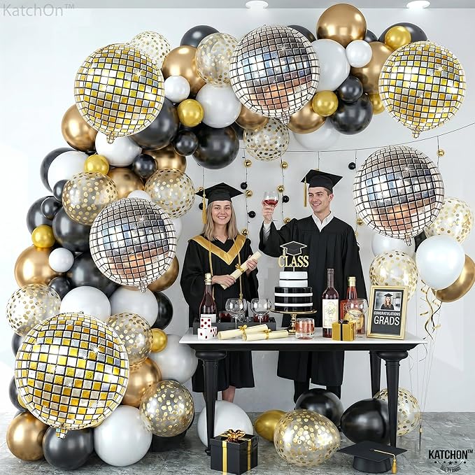 KatchOn, Silver and Gold Disco Ball Balloons -22 Inch, Pack of 6 | 4D