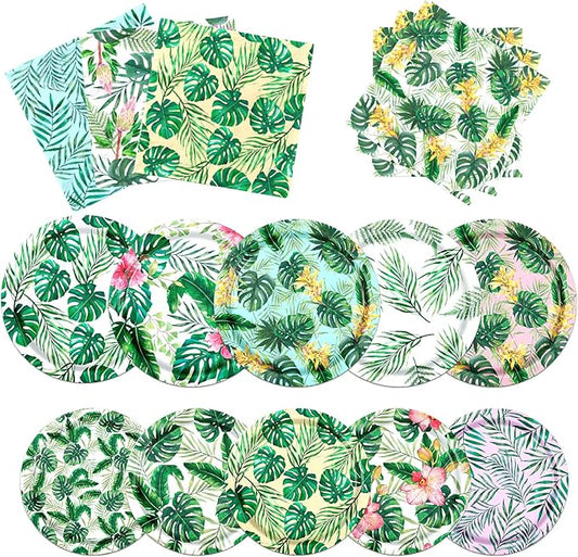 60Pcs Tropical Luau Party Supplies Tropical Floral Luau Plates and