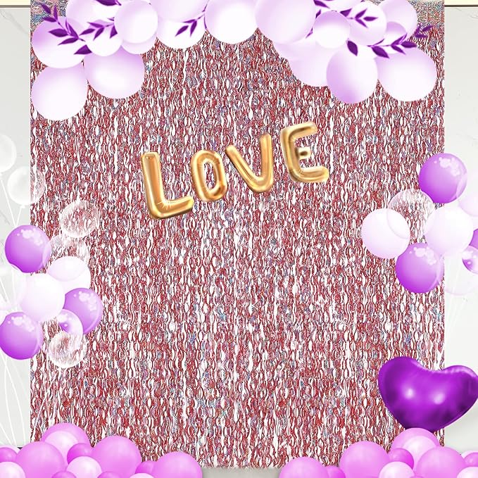 3 Pack 3.3 ft x 6.6 ft Tinsel Curtain CYLMFC Rose Gold Birthday