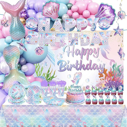 Mermaid Birthday Decorations 213Pcs Mermaid Party Supplies Include