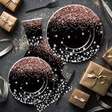 Xigejob Rose Gold And Black Party Decorations Tableware - Glitter