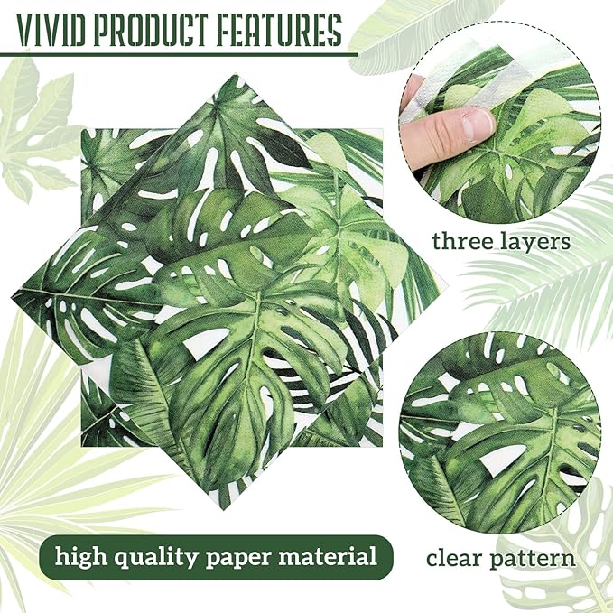 100 Pcs Tropical Palm Leaf Napkins Disposable Hawaiian Luau Aloha