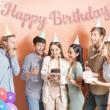 KatchOn Glitter Rose Gold Cursive Happy Birthday Banner - Pre-Strung