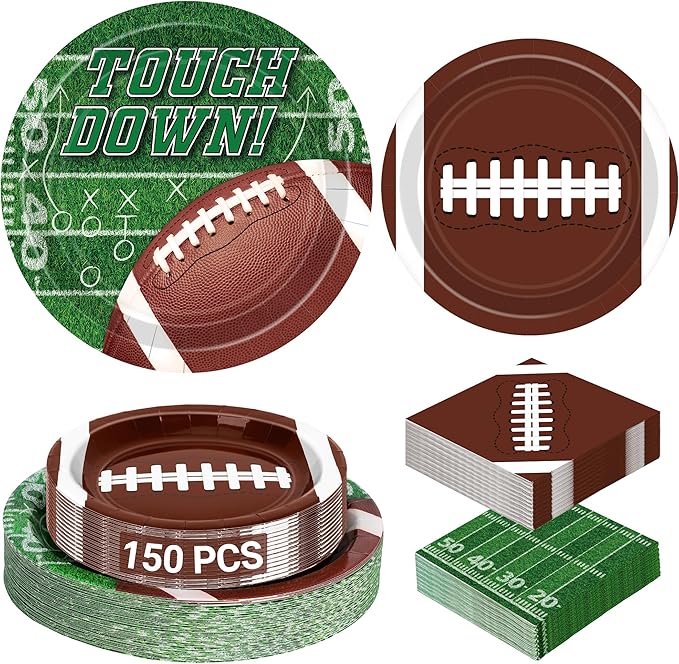 Football Party Supplies Set 150 PCS Dinnerware Decorations Include