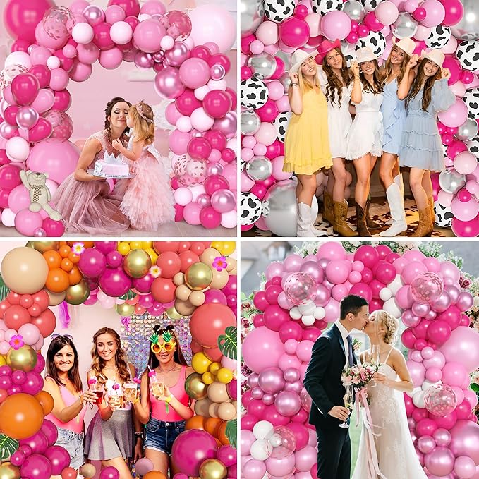 Amandir 153 Pcs Hot Pink Balloons Arch Garland Kit, Different Sizes