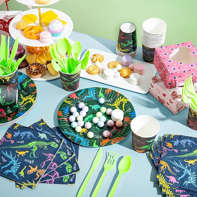 145 Piece Dinosaur Birthday Party Supplies with Banner 24 Serves