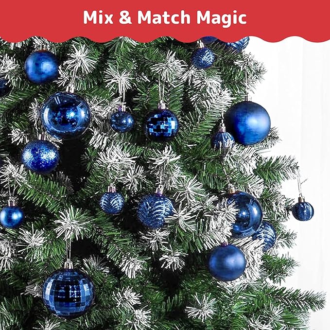 PREXTEX 36 Piece Blue Christmas Ornaments Set with Hanging Loops -