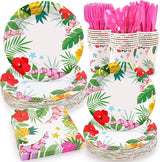 Pink Tropical Luau Party Tableware Supplies 168PCS Hawaiian Plates