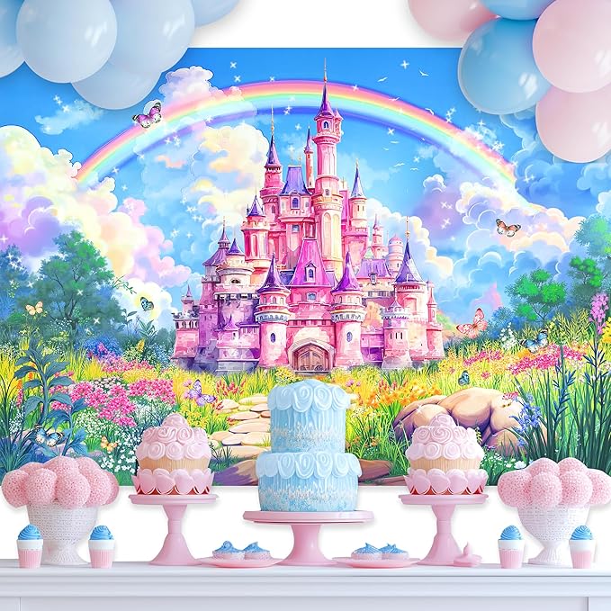 Newsely Princess Birthday Party Backdrop 7Wx5H Photography Castle
