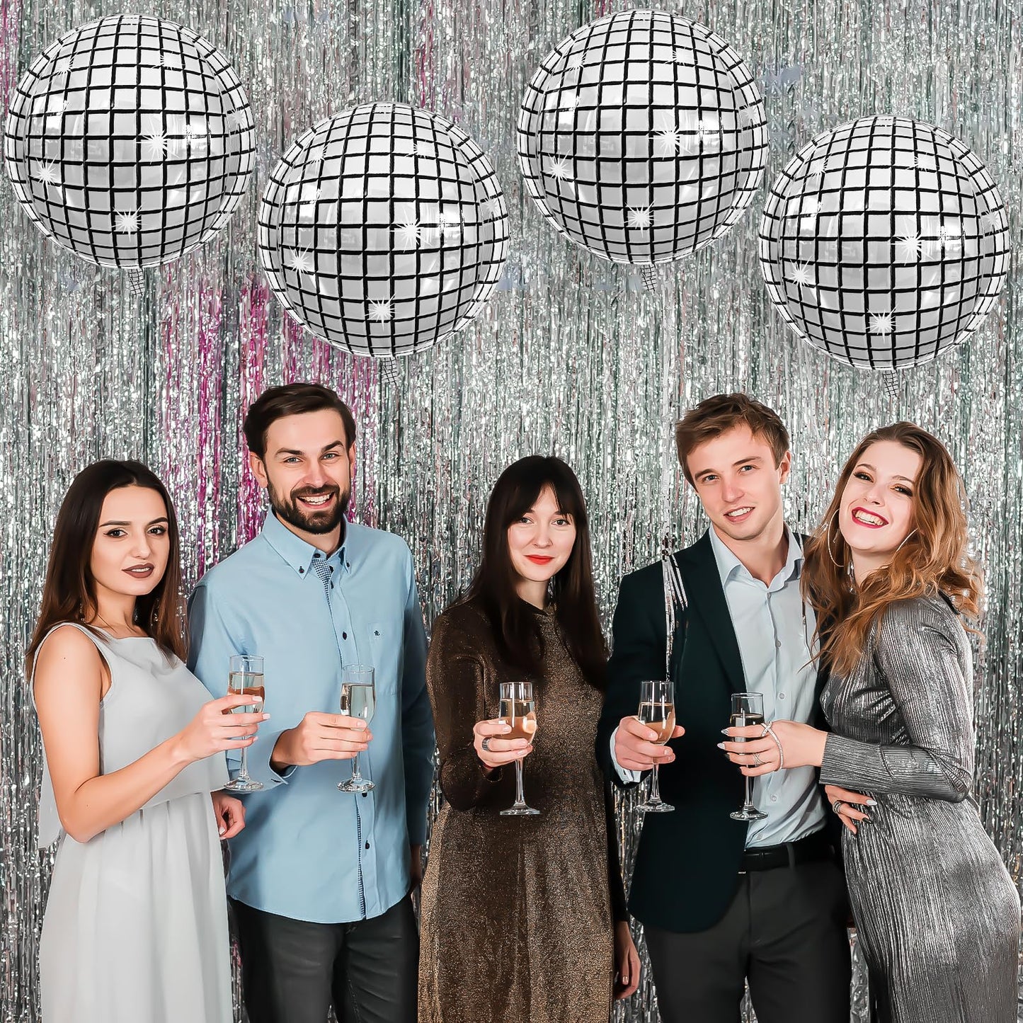 Disco Ball Balloons 4PC,Foil Disco Balloons 22 Inch 4D Round Meta Meta