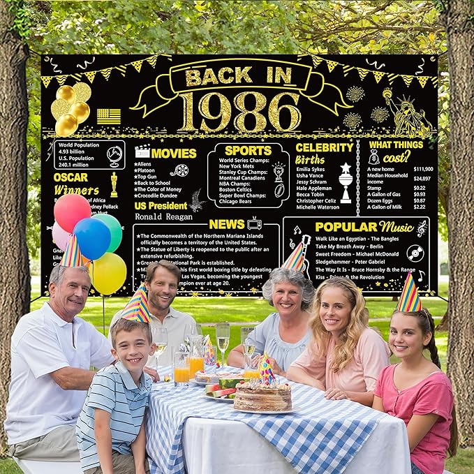 DARUNAXY 40th Birthday Black Gold Party Decoration, Back in 1986