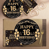 96PCS 16th Birthday Party Plates Set Black and Gold Theme Decorations